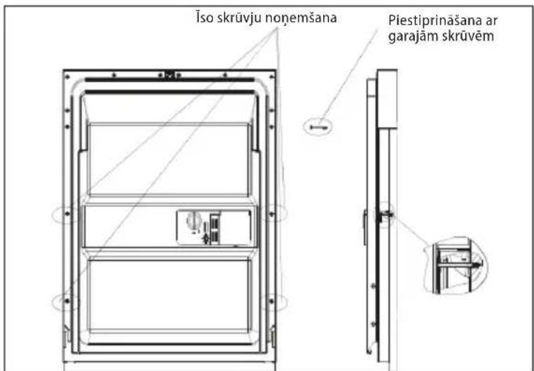 Iso skrūvju noņemšana Piestiprināšana ar garajām skrūvēm