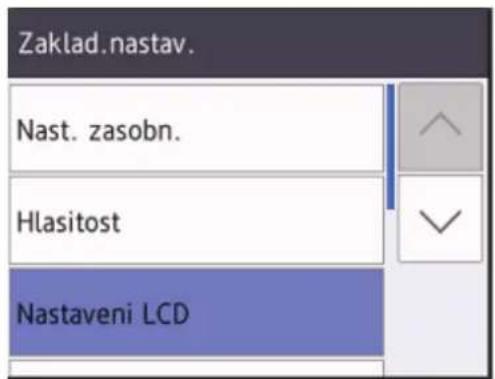 Zaklad.nastav. Nast. zasobn. Hlasitost Nastaveni LCD