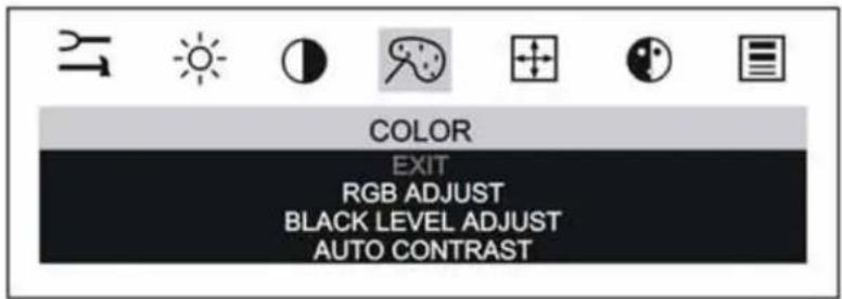 COLOR EXIT RGB ADJUST BLACK LEVEL ADJUST AUTO CONTRAST