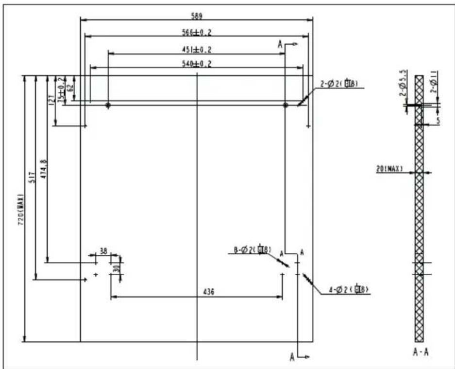 589 566±0.2 451±0.2 540±0.2 A 127 15+0.2 62 720(MAX) 517 414.8 38 30 + 436 B-Ø2(GB) A A 4-Ø2(GB) A-A 2-Ø2(GB) 2Ø3.5 2-Ø11 20(MAX) A-A