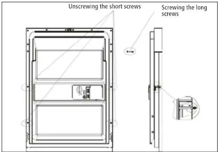 Unscrewing the short screws Screwing the long screws