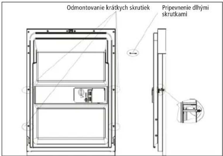 Odmontovanie krátkych skrutiek Pripevnenie dlhými skrutkami