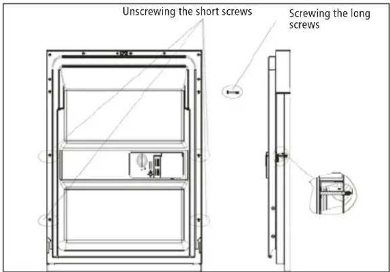 Unscrewing the short screws Screwing the long screws