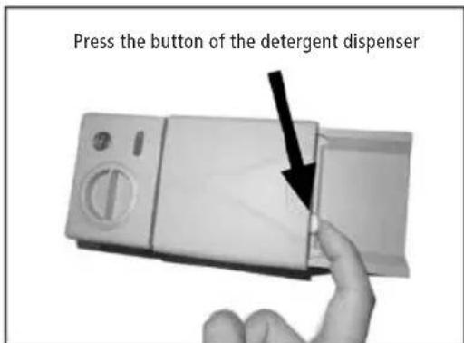 Press the button of the detergent dispenser