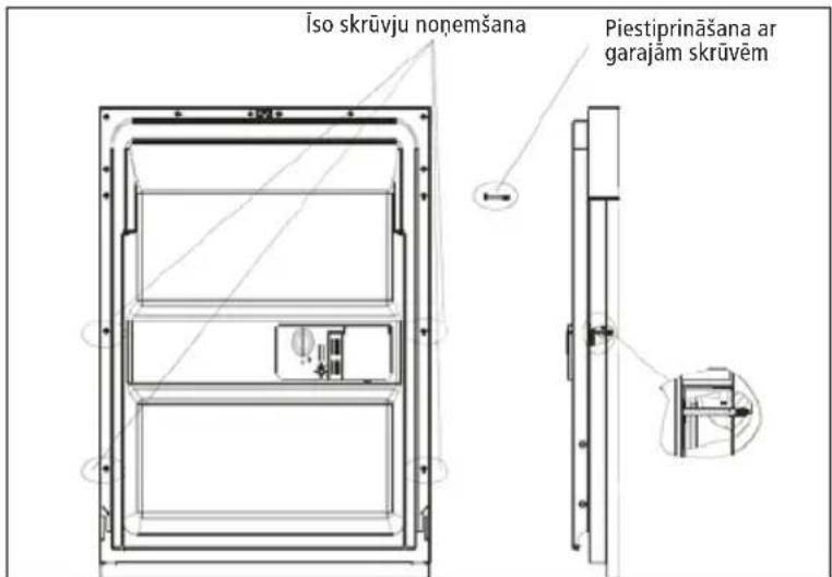 Íso skrūvju noņemšana Piestiprināšana ar garajām skrūvēm