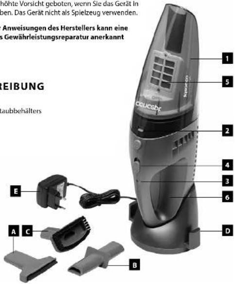 Höhle Vorsicht geboten, wenn Sie das Gerät in boden. Das Gerät nicht als Spielzeug verwenden. Anweisungen des Herstellers kann eine Gewährleistungsreparatur anerkannt REIBUNG Laubbehälters 1 2 3 4 5 6 D E A C B
