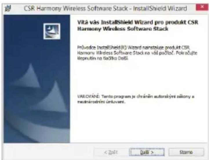 CSR Harmony Wireless Software Stack - InstallShield Wizard Vitá vás InstallShield Wizard pro produkt CSR Harmony Wireless Software Stack Průvodce InstallShield(R) Wizard nainstaluge produkt CSR. Harmony Wireless Software Stack na všá počítač. Pokračujte leprutin na tlačtko DěBI. VAROVÁNÉ: Tento prog…