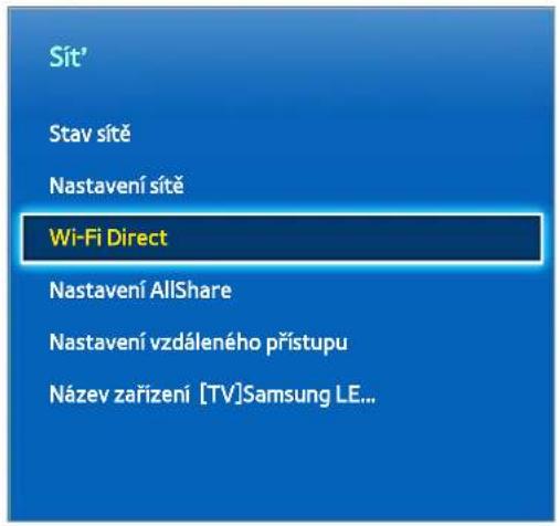 Sít' Stav sítě Nastavení sítě Wi-Fi Direct Nastavení AllShare Nastavení vzdáleného přístupu Název zařizení [TV]Samsung LE...