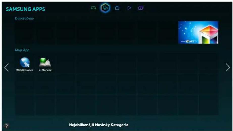 SAMSUNG APPS Doporučeno Moje App WebBrowser e-Manual Nejobilbenější Novinky Kategorie