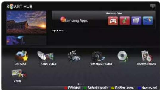 SMART HUB Samsung Apps Oblobod Kanál Vídeo Fotografie Hudba Spratová štěný Zdroj Přihlásít Šeradit podle Režim úprav Nastavení
