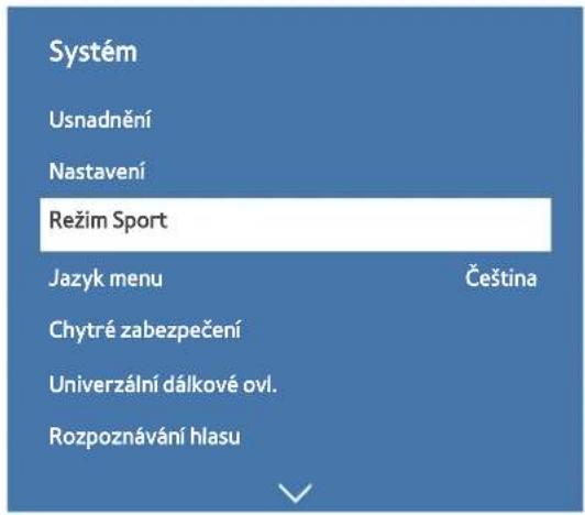 Systém Usnadnění Nastavení Režim Sport Jazyk menu Čeština Chytré zabezpečení Univerzální dálkové ovl. Rozpoznávání hlasu