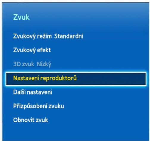 Zvuk Zvukový režim Standardní Zvukový efekt 3D zvuk Nízký Nastavení reproduktorů Další nastavení Přizpůsobení zvuku Obnovit zvuk