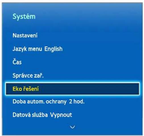 Systém Nastavení Jazyk menu English Čas Správce zař. Eko řešení Doba autom. ochrany 2 hod. Datová služba Vypnout