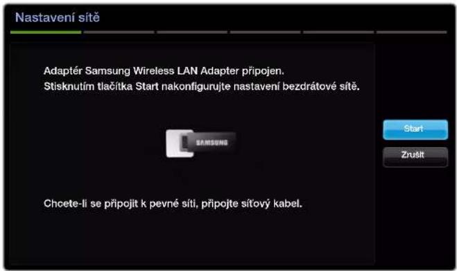 Nastavení sítě Adaptér Samsung Wireless LAN Adapter připojen. Stisknutím tlačitka Start nakonfigurujte nastavení bezdrátové sítě. SAMSUNG Chcete-li se připojit k pevné síti, připojte síťový kabel. Start Zrušit