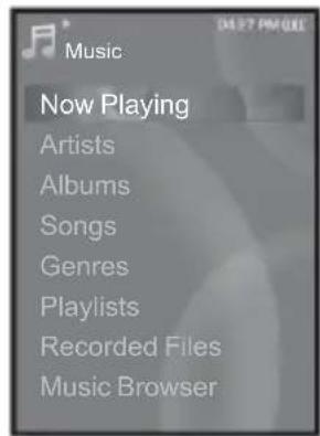 Music Now Playing Artists Albums Songs Genres Playlists Recorded Files Music Browser
