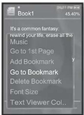 Book1 45.40% It's a common fantasy: rewind your life, erase all the Music Go to 1st Page Add Bookmark Go to Bookmark Delete Bookmark Font Size Text Viewer Col..