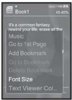 Book1 45.40% It's a common fantasy: rewind your life, erase all the Music Go to 1st Page Add Bookmark Go to Bookmark Delete Bookmark Font Size Text Viewer Col..
