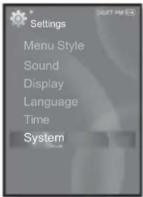Settings Menu Style Sound Display Language Time System