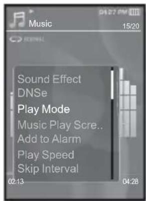 Music 15/20 Sound Effect DNSe Play Mode Music Play Scre.. Add to Alarm Play Speed Skip Interval 02:13 04:28