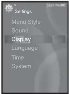 Settings Menu Style Sound Display Language Time System
