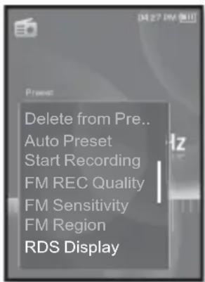 Delete from Pre.. Auto Preset Start Recording FM REC Quality FM Sensitivity FM Region RDS Display