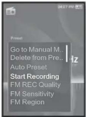 Go to Manual M... Delete from Pre.. Auto Preset Start Recording FM REC Quality FM Sensitivity FM Region