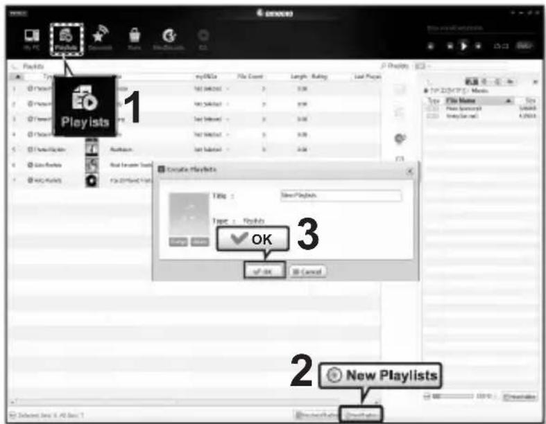Playlists 1 Playlist 2 New Playlists 3 OK