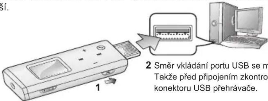 1 2 Směr vkládání portu USB se m Takže před připojením zkontrol konektoru USB přehrávače.