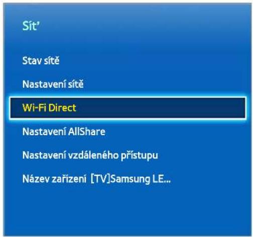 Sít' Stav sitě Nastavení sitě Wi-Fi Direct Nastavení AllShare Nastavení vzdáleného přístupu Název zařízení [TV]Samsung LE...