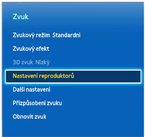 Zvuk Zvukový režim Standardní Zvukový efekt 3D zvuk Nízký Nastavení reproduktorů Další nastavení Přizpůsobení zvuku Obnovit zvuk