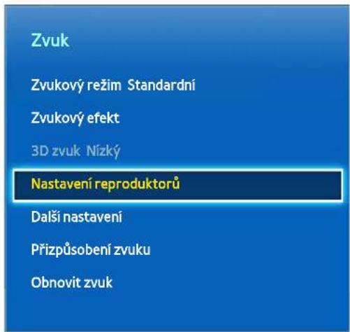 Zvuk Zvukový režim Standardní Zvukový efekt 3D zvuk Nízký Nastavení reproduktorů Další nastavení Přizpůsobení zvuku Obnovit zvuk