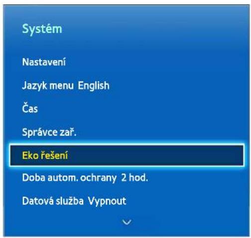 Systém Nastavení Jazyk menu English Čas Správce zař. Eko řešení Doba autom. ochrany 2 hod. Datová služba Vypnout