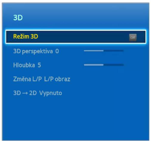 3D Režim 3D 3D perspektiva 0 Hloubka 5 Změna L/P L/P obraz 3D → 2D Vypnuto
