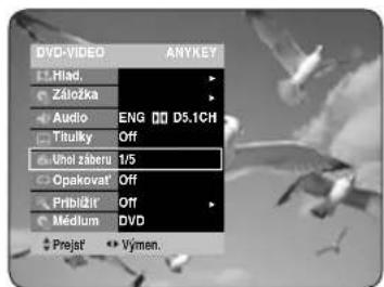 DVD-VIDEO Hiad. Záložka Audio Titulky Urol záberu 1/5 Opakovat' Off Pribličit' Off Médium DVD Prejat' •• Výmen.