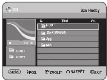 CD Szn Hudby Č. Titul Vel. ROOT DivX(MPEG4) Jpg MP3 Anykey POS. ZVOLIT NAZPÉT EXIT