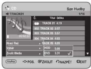 CD TRACK01 Szn Hudby 1/16 Č. Titul Délka TRACK 01 4:19 002 TRACK 02 3:57 003 TRACK 03 3:57 004 TRACK 04 4:03 Hraci Res Výčér Zvolt Media RACK 05 4:09 HDD 5:00 DVD 3:31 Anykey POS ZVOLIT NAZPÉT EXIT