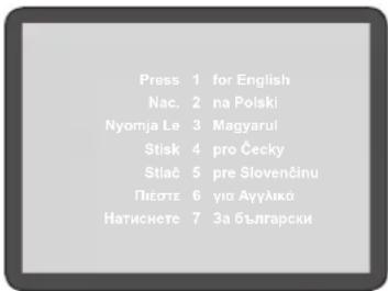 Press 1 for English Nac. 2 na Polski Nyomja Le 3 Magyarul Stisk 4 pro Čecky Stlač 5 pre Slovenčinu Плėste 6 yia Ayylika Haticnete 7 3a български
