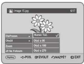 Image 15.jpg 6:17 DiaPrezen Otočit Zoom Jlt Na Fotoszn Konec Toč. Otoč o 90 Otoč o 180 Otoč o 270 Mykey POS. ZVOLIT NAZPĚT EXIT