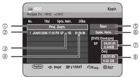 HDD Kořípla Do : HDD → DVD No. Titul Spěs. Nahr. Dížka Príd. Zozn. 1 JAN01/2006 17:30 PR SP + HS 01:00:00 Štart Spěs. Nahr. (DVD) Dostupný SP 04:01:01 4,44GB Celý 00:01:06 0,02 GB Array Projet v YBRAT Nasp. Exit
