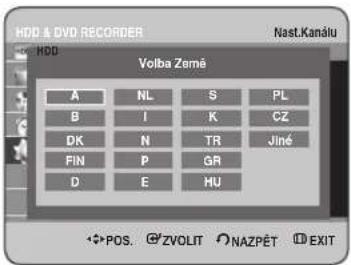 HDD & DVD RECORDER Nast.Kanálu HDD Volba Zerné A NL S PL B I K CZ DK N TR Jiné FIN P GR D E HU POS. ©ZVOLIT ©NAZPÉT ©EXIT