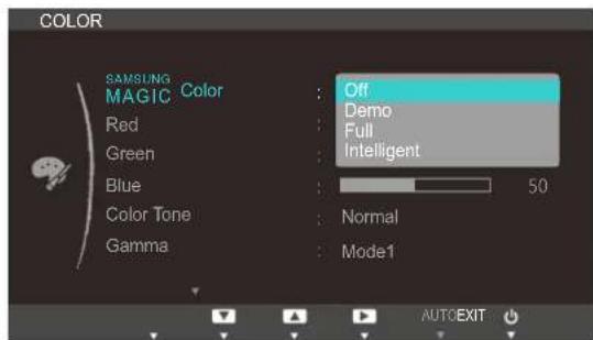 COLOR SAMSUNG Color MAGIC Red Green Blue Color Tone Gamma Off Demo Full Intelligent 50 Normal Mode1 AUTOCEXIT