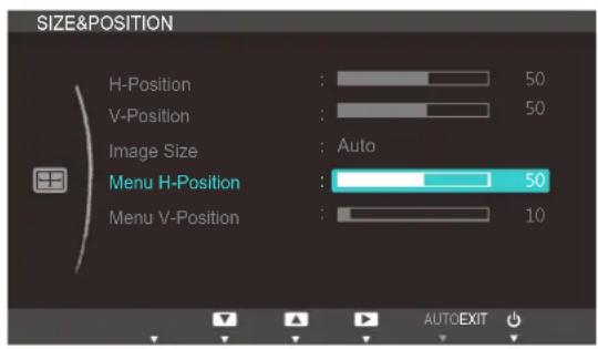 SIZE&POSITION H-Position : 50 V-Position : 50 Image Size : Auto Menu H-Position : 50 Menu V-Position : 10 AUTOEXIT