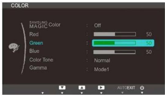 COLOR SAMSUNG MAGIC Color : Off Red : 50 Green : 50 Blue : 50 Color Tone : Normal Gamma : Mode1 AUTODEXIT
