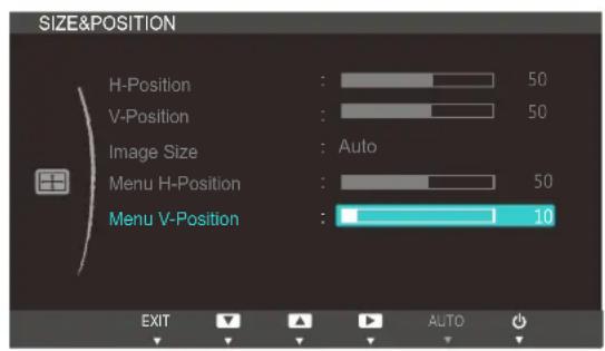 SIZE&POSITION H-Position : 50 V-Position : 50 Image Size : Auto Menu H-Position : 50 Menu V-Position : 10 EXIT AUTO