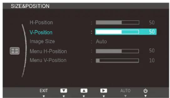 SIZE&POSITION H-Position : 50 V-Position : 50 Image Size : Auto Menu H-Position : 50 Menu V-Position : 10 EXIT AUTO AUTO