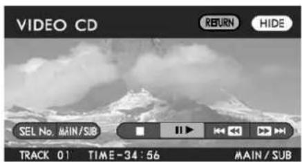 VIDEO CD RETURN HIDE SEL No. MAIN/SUB TRACK 01 TIME-34:56 MAIN/SUB