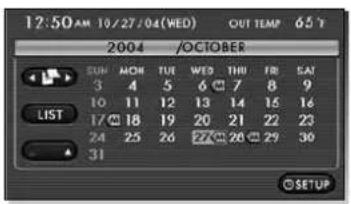 12:50 AM 10/27/04 (WED) OUT TEMP 65 °F 2004 /OCTOBER SUN MON FUE WED THU FR SAY 3 4 5 6 7 8 9 10 11 12 13 14 15 16 LIST 17 18 19 20 21 22 23 24 25 26 27 28 29 30 31 SETUP