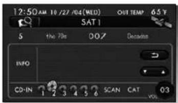 12:50 AM 10 /27 /04 (WED) OUT TEMP 65°F SAT 1 5 the 70s DO/ Decade INFO CD-IN 1 2 3 4 5 6 SCAN CAT Q3