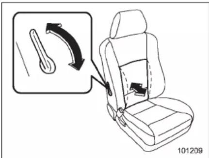 Diagram showing car seatbelt adjustment with directional arrow and magnified view of seatbelt mechanism