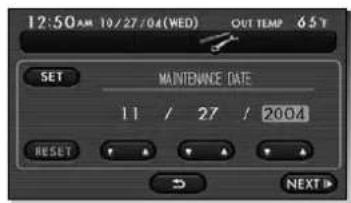 12:50AM 10/27/04(WED) OUT TEMP 65 T SET MAINTENANCE DATE 11 / 27 / 2004 RESET 5 NEXT